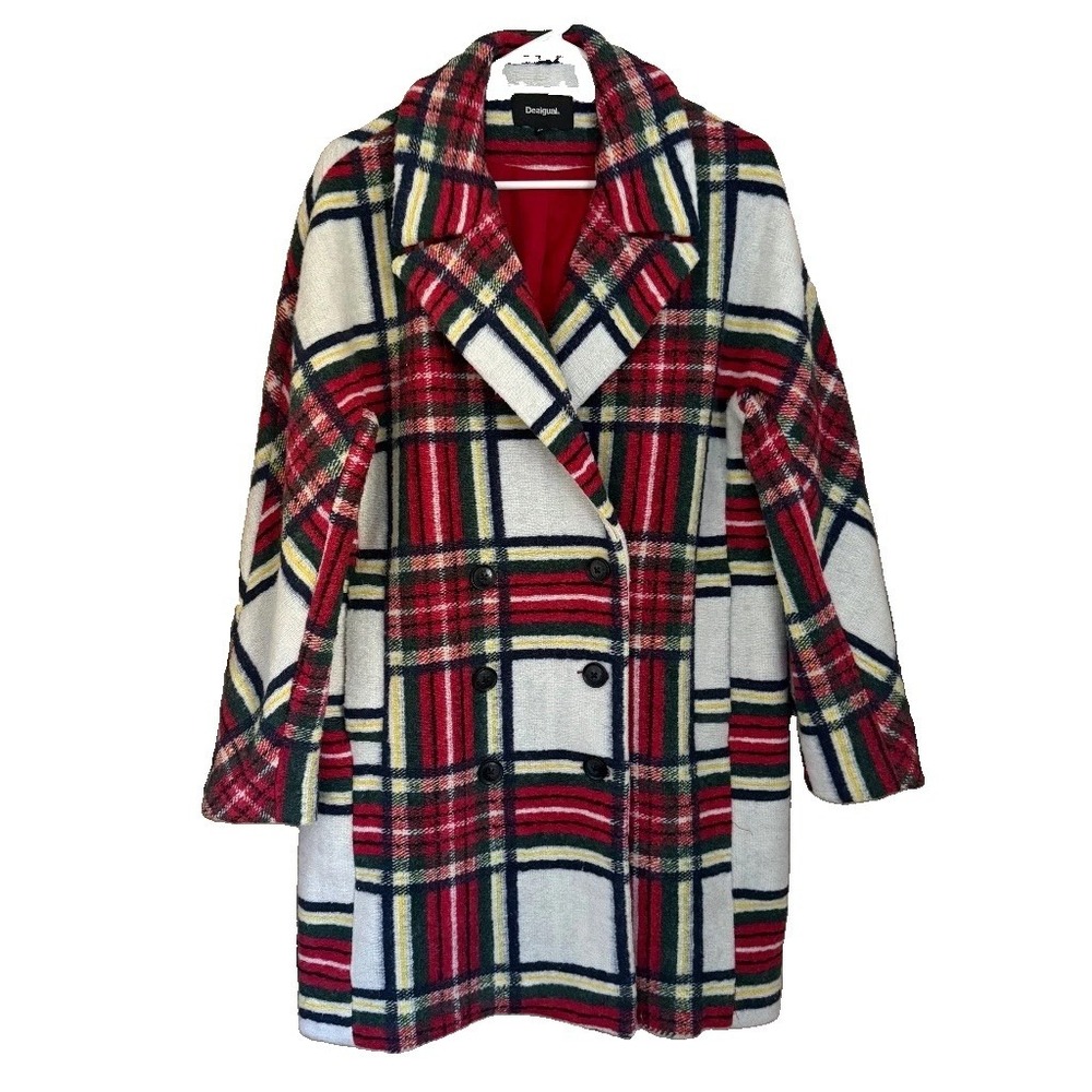 Desigual Tartan Plaid Dorian Double Breasted Womens Coat 40 US 6 Preppy Heritage